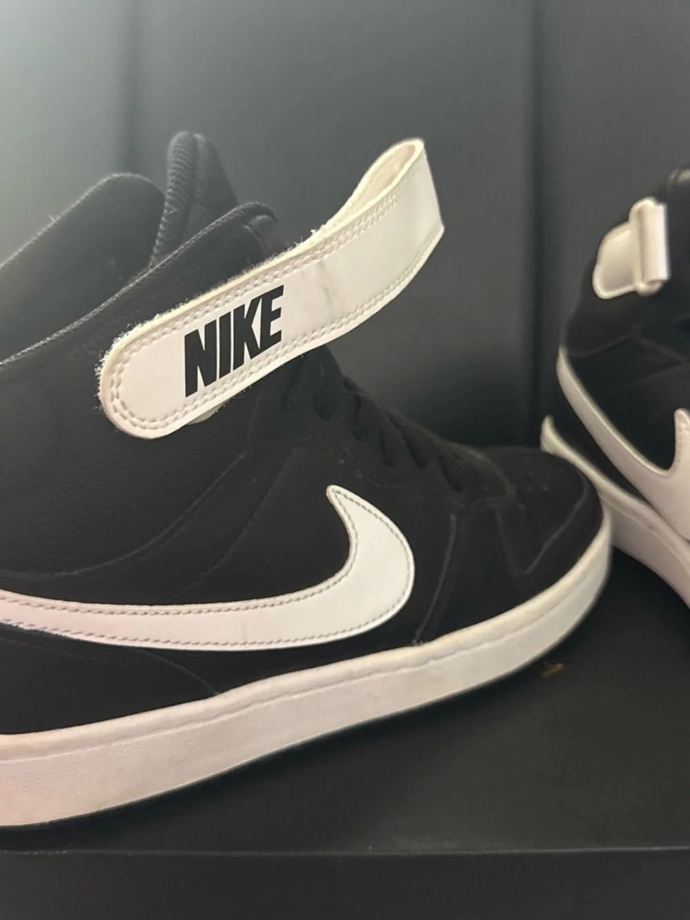 Nike Kids Black and White High-Top Sneakers with Strap